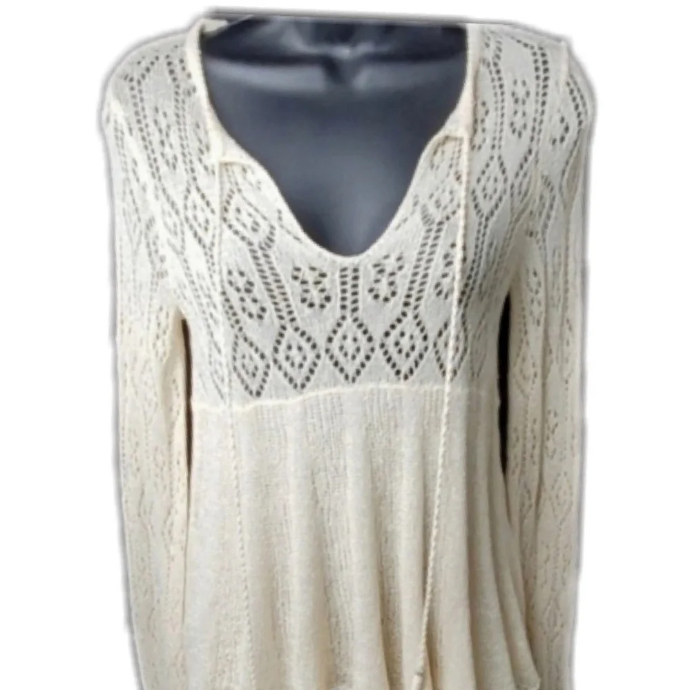 Free People Cream Crochet Knit Peasant Blouse